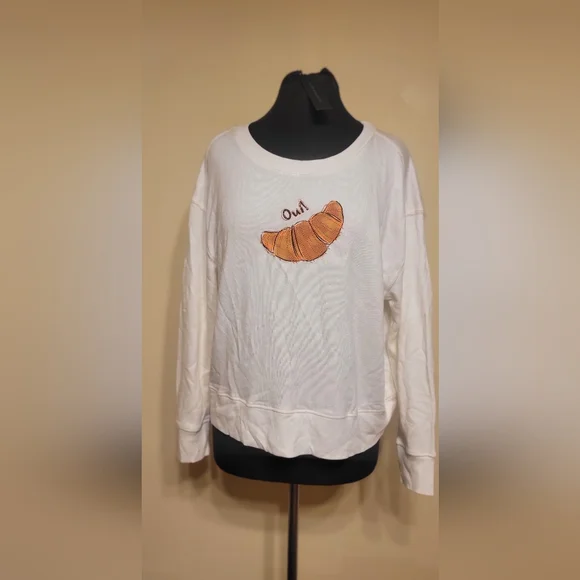 White Sweatshirt with Croissant Design - Picture 1 of 4